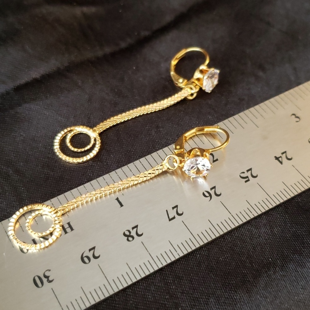Clear Rhinestone Gold Color Dangle Earrings - Picture 4 of 4